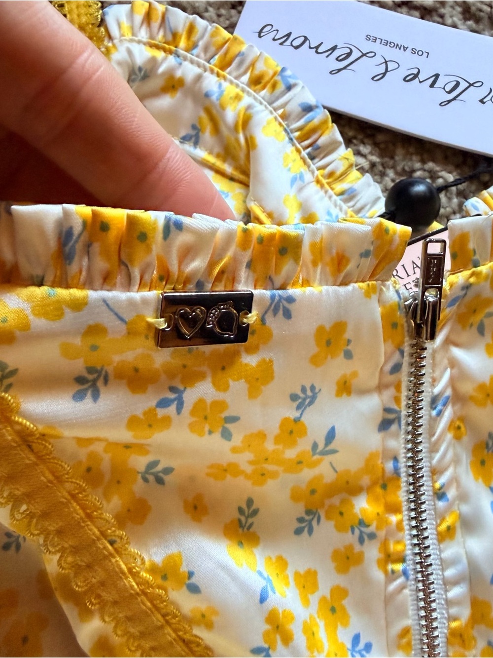 For Love & Lemons Yellow Floral Ruffle Crop Top - Picture 3 of 6